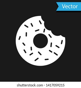 White Donut with sweet glaze icon isolated on black background. Vector Illustration