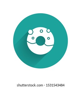 White Donut with sweet glaze icon isolated with long shadow. Green circle button. Vector Illustration