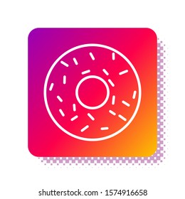 White Donut with sweet glaze icon isolated on white background. Square color button. Vector Illustration