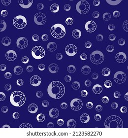 White Donut with sweet glaze icon isolated seamless pattern on blue background.  Vector