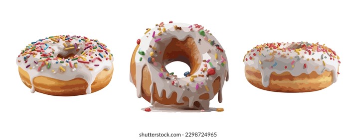 Weißer Donuts-Set, Süßigkeiten-Nachtisch, 3D-Vektorrealistisch einzeln 