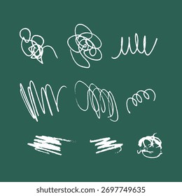 Conjunto de giz Doodle branco. Pincel textura traços fundo mão desenhada lápis estilo ilustração para design criativo e decoração