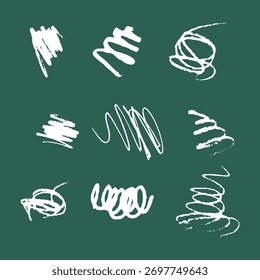 Conjunto de giz Doodle branco. Pincel textura traços fundo mão desenhada lápis estilo ilustração para design criativo e decoração