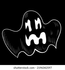Fantasma de garabato blanco. Icono de Halloween sobre fondo negro.