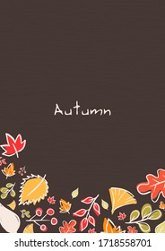 White doodle leaves frame on brown background vector for decoration on autumn festival.