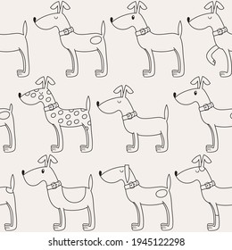 White doodle pattern with dogs black line