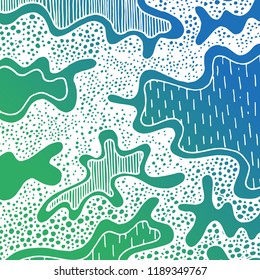 White doodle pattern on green and blue gradient. Vector pattern. Abstract background. 