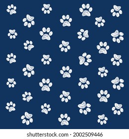 White doodle paw print navy blue background