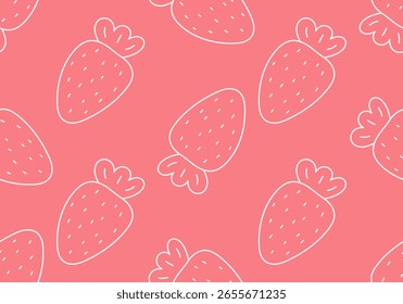 Padrão sem emenda de morango branco doodle em um fundo rosa. Ilustração de vetor de morango bonito