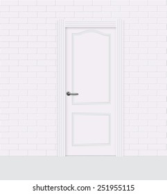  White door with brick wall texture