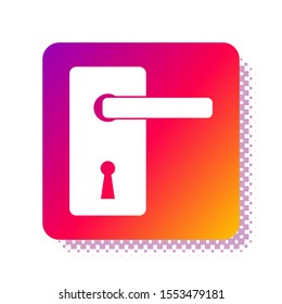 White Door handle icon isolated on white background. Door lock sign. Square color button. Vector Illustration