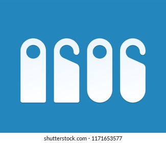 White door hangers isolated on blue background. Mockup for design marks the hotel room. Vector illustration.