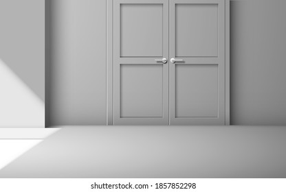 white door with sunlight from windows in the white room