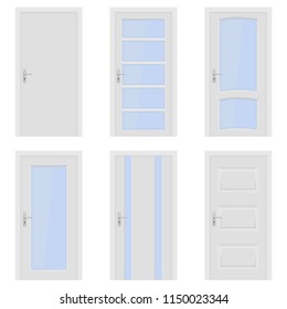 White doors. Interior designs with glass elements. Vector illustration isolated on white background