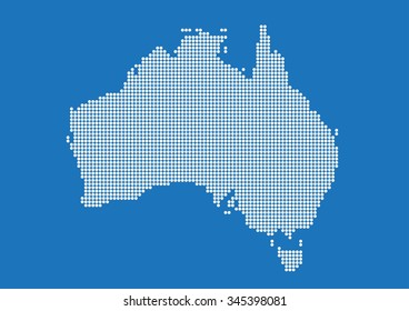White dot Australia map on blue background. Vector illustration.