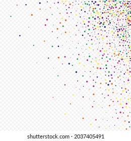 El Punto Blanco Celebra El Fondo Transparente. Cartel de Invitación Confetti. Textura divertida con salpicaduras. Fondo del efecto de la polca arcoiris.