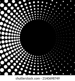 White dot circle frame halftone on the black background. Vector illustration.