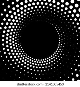 White dot circle frame halftone on the black background. Vector illustration.