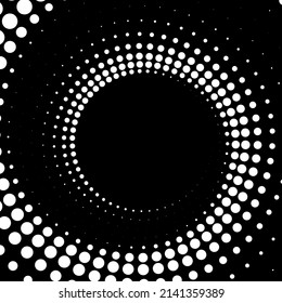 Medio tono del marco de círculo de puntos blancos en el fondo negro. Ilustración vectorial.