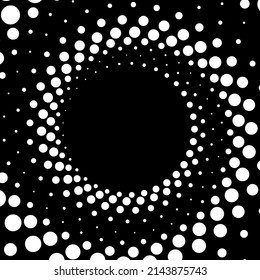 White dot circle frame halftone on the black background. Vector illustration.