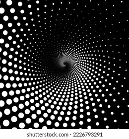 Medio tono del círculo de puntos blancos en el fondo negro. Ilustración vectorial.	