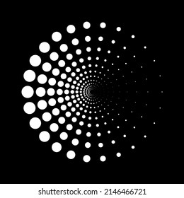White dot circle logo halftone on the black background. Vector illustration.