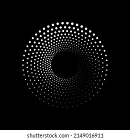 White dot circle logo halftone on the black background. Vector illustration.