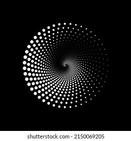 White dot circle logo halftone on the black background. Vector illustration.