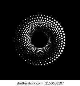 White dot circle logo halftone on the black background. Vector illustration.