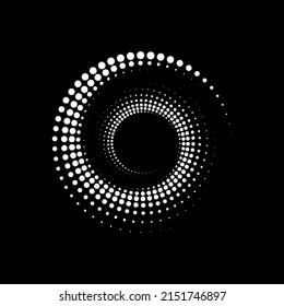 White dot circle logo halftone on the black background. Vector illustration.