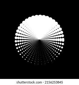 White dot circle logo halftone on the black background. Vector illustration.
