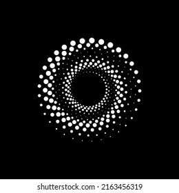 White dot circle logo halftone on the black background. Vector illustration.