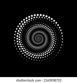 White dot circle logo halftone on the black background. Vector illustration.