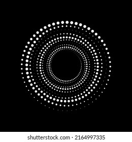 White dot circle logo halftone on the black background. Vector illustration.