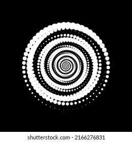 White dot circle logo halftone on the black background. Vector illustration.