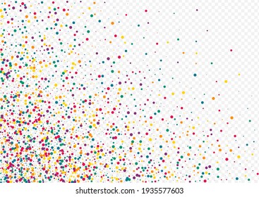 White Dot Decoration Transparent Background. Top Round Postcard. Effect Rain Card. Green Confetti Abstract Illustration.
