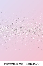 White Dot Falling Pink Background. Glamour Rain Background. Silver Glow Light Design. Splash Golden Postcard.