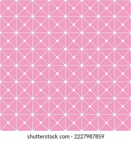 White dot line and square pattern on pink background. Modern abstract pattern backdrop.