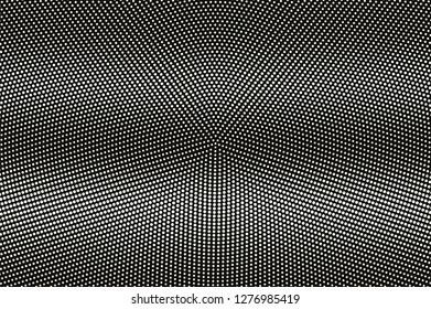 White dot on black halftone vector texture. Horizontal dotted gradient. Subtle dotwork surface for vintage effect. Monochrome halftone overlay. Perforated retro background. Ink dot texture card