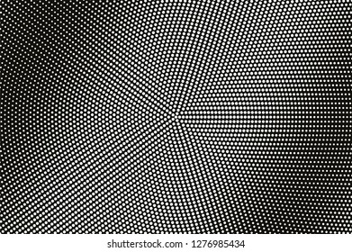 White dot on black halftone vector texture. Bright dotted gradient. Frequent dotwork surface for vintage effect. Monochrome halftone overlay. Perforated retro background. Ink dot texture card