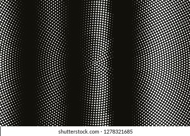White dot on black halftone vector texture. Vertical dotted gradient. Rough dotwork surface for vintage effect. Monochrome halftone overlay. Perforated retro background. Ink dot texture card