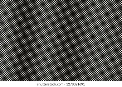 White dot on black halftone vector Frequent dotwork surface for vintage effect. Monochrome halftone overlay. Perforated retro background. Ink dot texture card