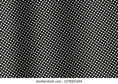 White dot on black halftone vector texture. Vertical dotted gradient. Grunge dotwork surface for vintage effect. Monochrome halftone overlay. Perforated retro background. Ink dot texture card