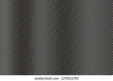 White dot on black halftone vector texture. Vertical dotted gradient. Smooth dotwork surface for vintage effect. Monochrome halftone overlay. Perforated retro background. Ink dot texture card
