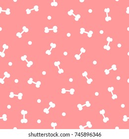 White dots and bones for dogs on pink background. Cute seamless pattern. Vector illustration.