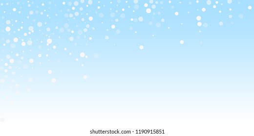White dots Christmas background. Subtle flying snow flakes and stars on winter sky background. Authentic winter silver snowflake overlay template. Unique vector illustration.