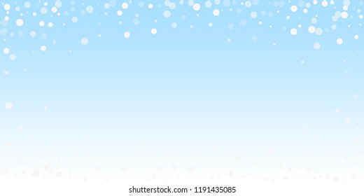 White dots Christmas background. Subtle flying snow flakes and stars on winter sky background. Bewitching winter silver snowflake overlay template. Fantastic vector illustration.