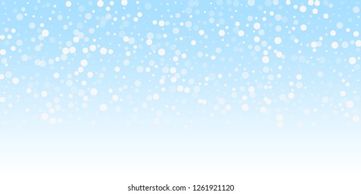 White dots Christmas background. Subtle flying snow flakes and stars on winter sky background. Beauteous winter silver snowflake overlay template. Ecstatic vector illustration.