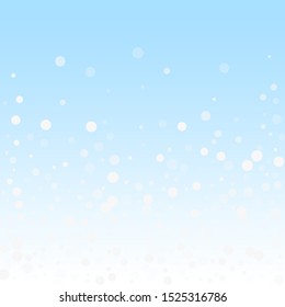 White dots Christmas background. Subtle flying snow flakes and stars on winter sky background. Awesome winter silver snowflake overlay template. Amazing vector illustration.