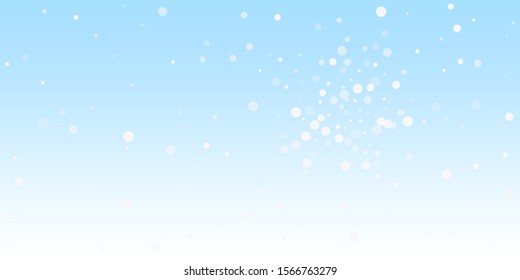 White dots Christmas background. Subtle flying snow flakes and stars on winter sky background. Astonishing winter silver snowflake overlay template. Flawless vector illustration.